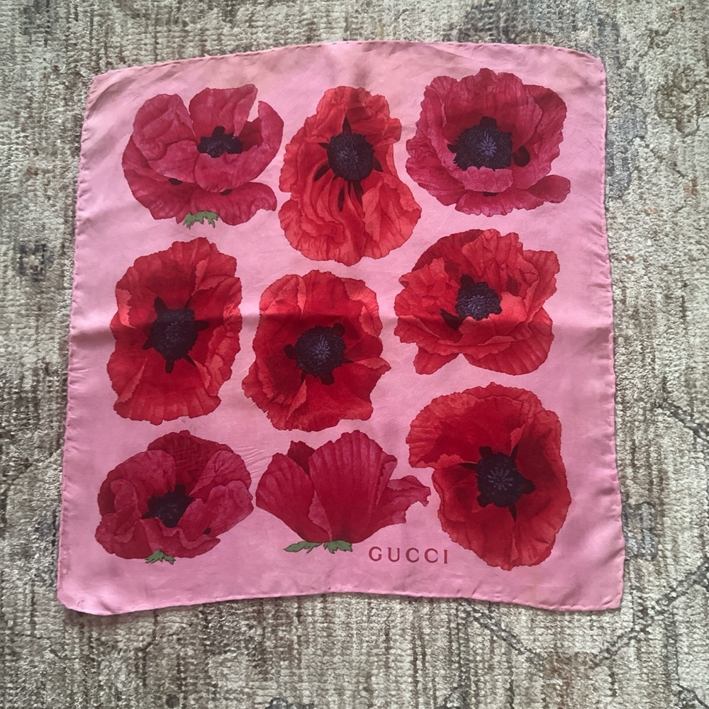 Gucci Red Poppy Silk Scarf